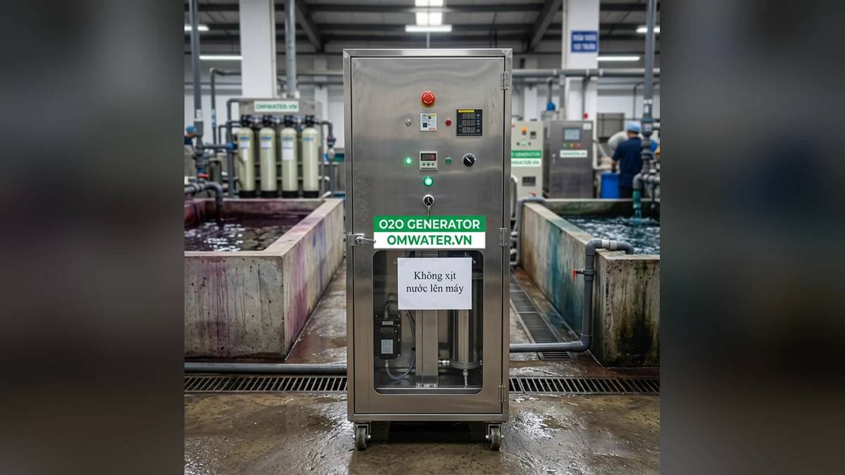Máy Ozone OMWATER xử lý máy ozone khử màu nước thải dệt nhuộm đạt chuẩn công nghiệp