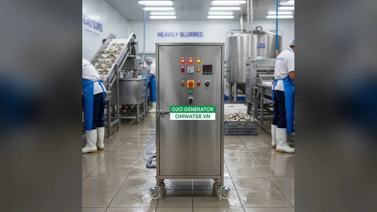 Máy Ozone OMWATER xử lý máy ozone sát khuẩn sơ chế tôm xuất khẩu đạt chuẩn công nghiệp