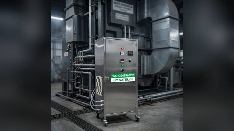 may ozone xu ly khi thai lo dot rac cong nghiep