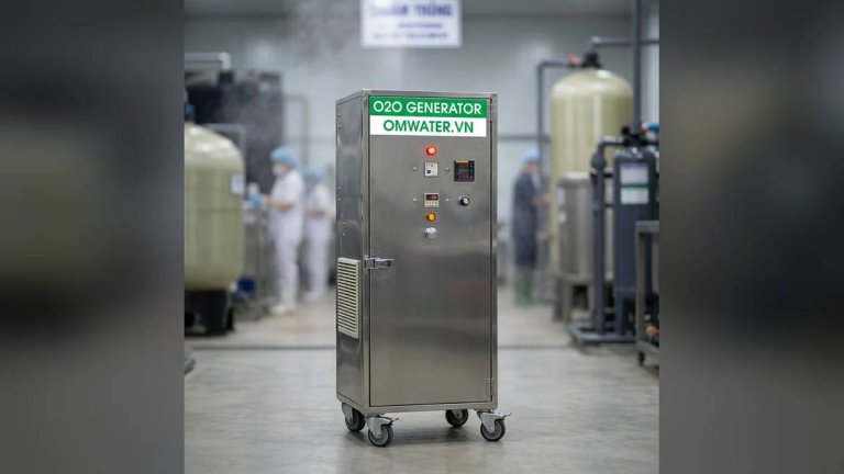 may ozone xu ly nuoc nuoi tom giong