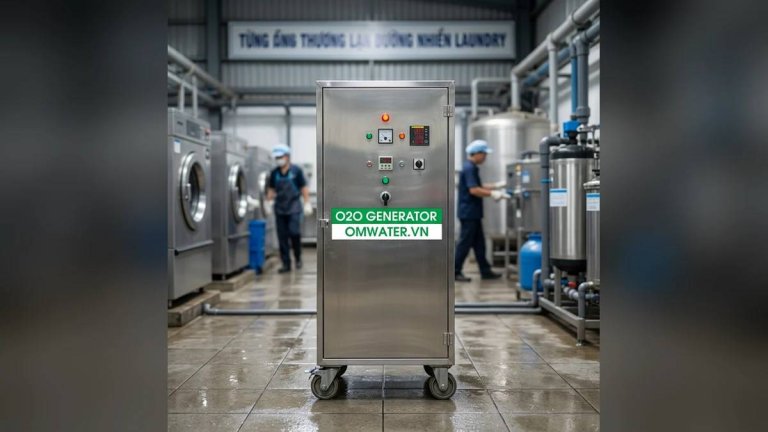 may ozone xu ly nuoc thai giat la cong nghiep